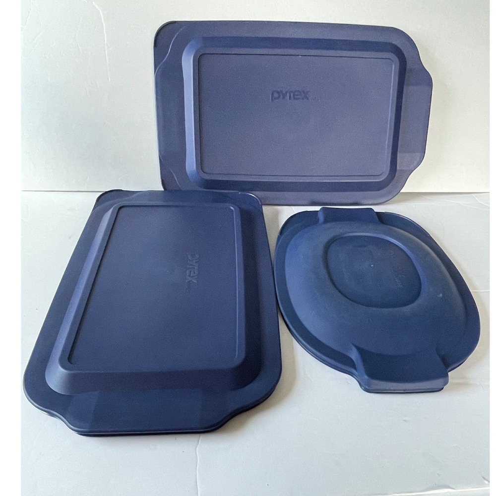 Pyrex 3pc Lid Set OS Replacement Navy Blue (2) 233-PC (1)702-PC Rectangular